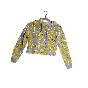Disney Lion King Simba All Over Print Cropped Hoodie Gray Yellow Medium
